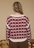 Burgundy Contrast Square Knit Sweater
