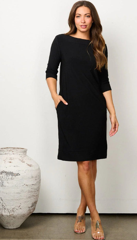 Black 3/4 Sleeve Mini Dress