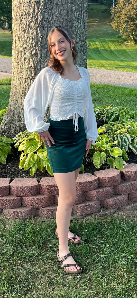 Off White Runched Drawstring Blouse - Grace Ann Faith Boutique - Official Online Boutique