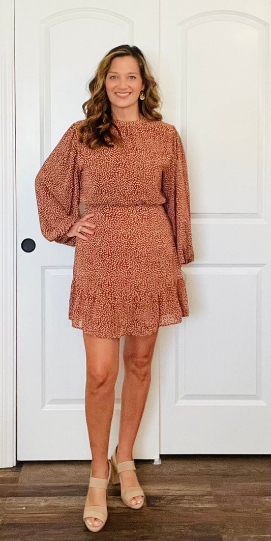 Rust Long Sleeve Woven Dress - Grace Ann Faith Boutique - Official Online Boutique