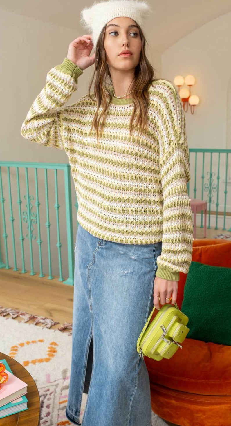 Lime Multi-color Knit Sweater