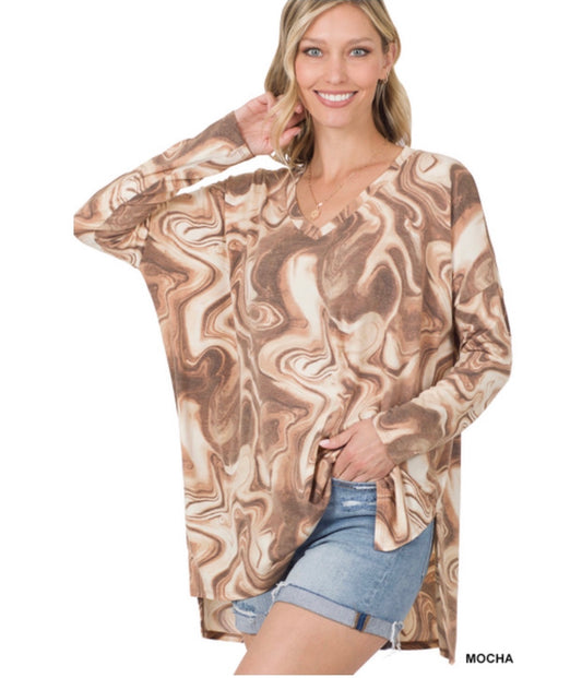 Mocha Printed Dolman Long Sleeve Top - Grace Ann Faith Boutique - Official Online Boutique