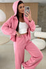 Pink Solid Color Zip Up Hoodie Drawstring Loose Pants Set