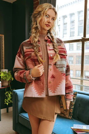 Burgundy Tribal Print Shacket - Grace Ann Faith Boutique - Official Online Boutique