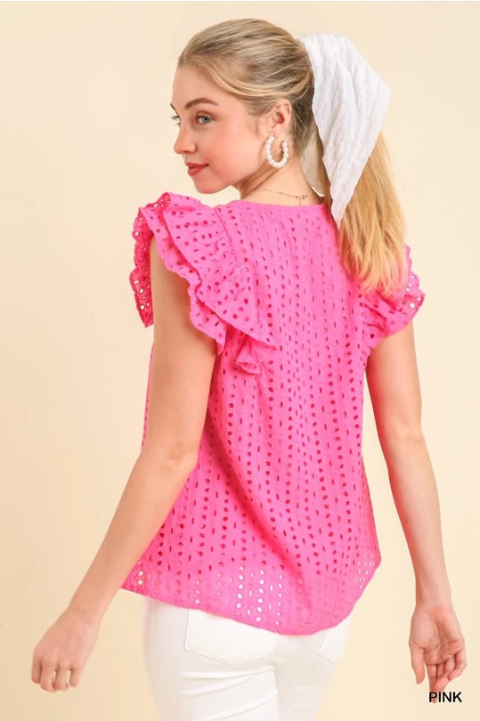 Umgee Hot Pink Eyelet Blouse