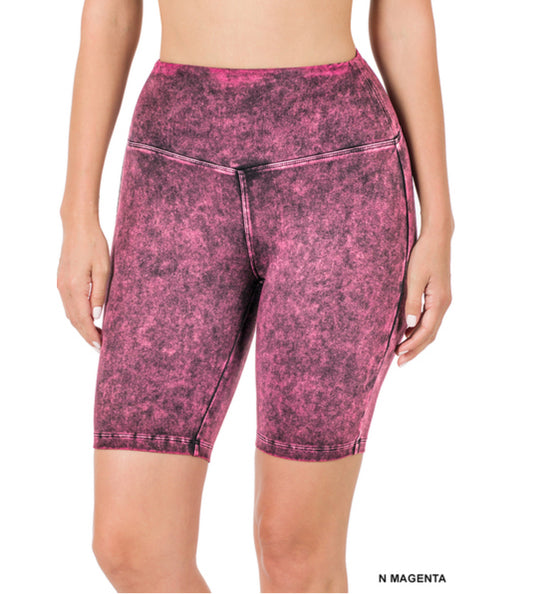 Magenta Mineral Wash Biker Shorts