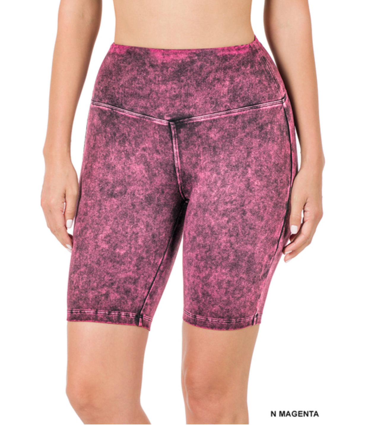 Magenta Mineral Wash Biker Shorts