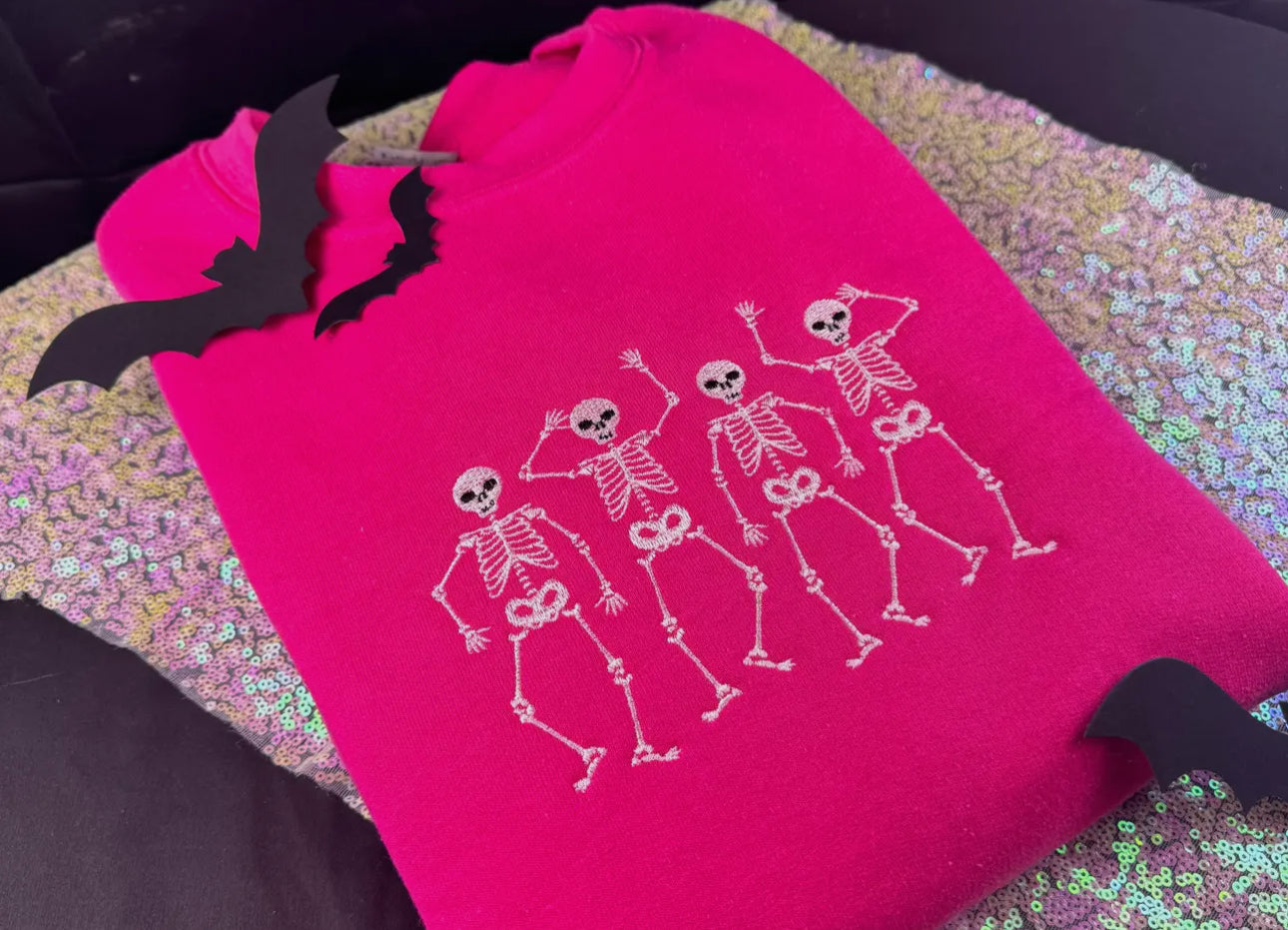 Pink Embroidered Dancing Skeletons Sweatshirt