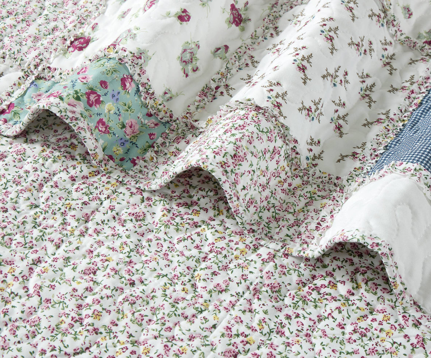 “Blue with Roses Patchwork" Quilted Throw Blanket 50"x60"