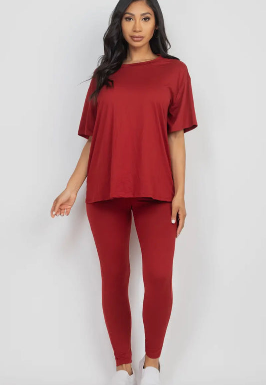 Wine Oversized T-shirt and Legging Two Piece Set