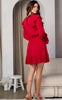 Red Elastic Waist Long Sleeve Mini Dress