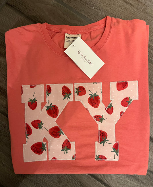 Embroidered Strawberry KY Short Sleeve Graphic Tee