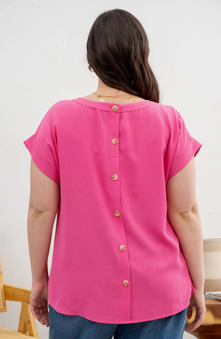 Fuschia Eyelet Lace Trim Top