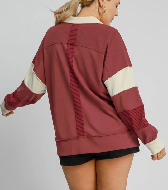 Rosewood Colorblock French Terry Long Sleeve Top