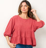 Rust 3/4 Puff Sleeve Tiered Top
