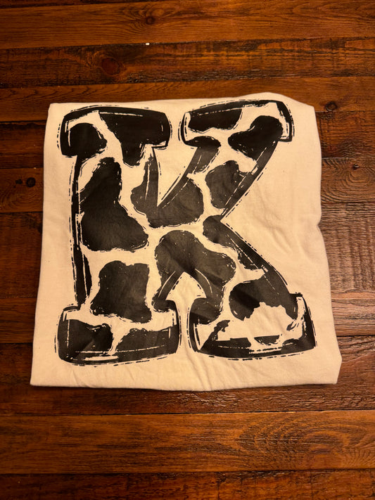 White Short Sleeve KY Cow Print Graphic Tee
