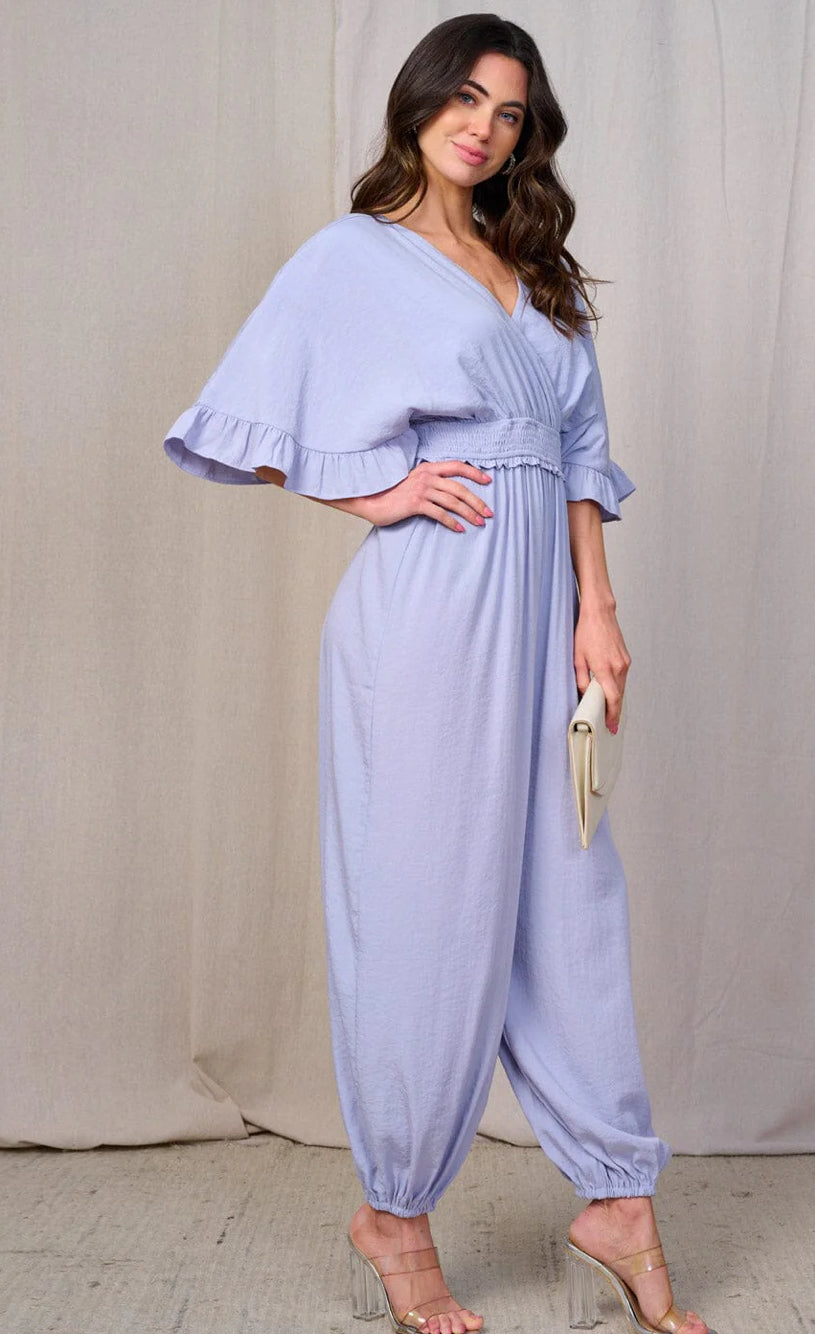 Smocked Waist Surplice Jogger Jumpsuit