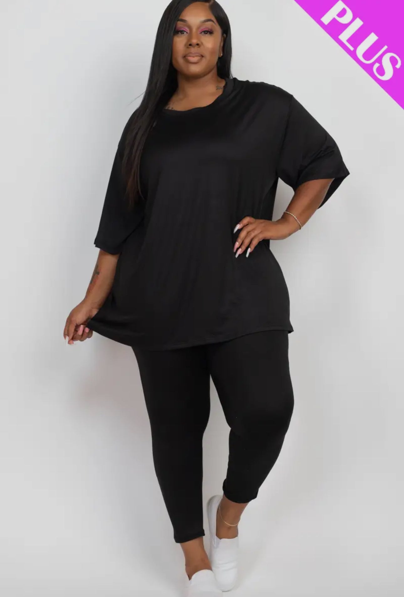Black Oversized T-shirt and Legging Two Piece Set