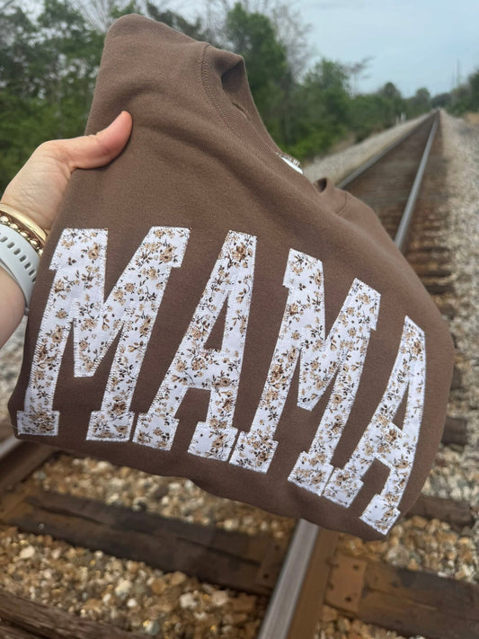 Brown Embroidered Mama Short Sleeve Graphic Tee