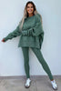 Green Bay Solid Color Oversize Slit Sweatshirt Ribbed Leggings 2pcs Set