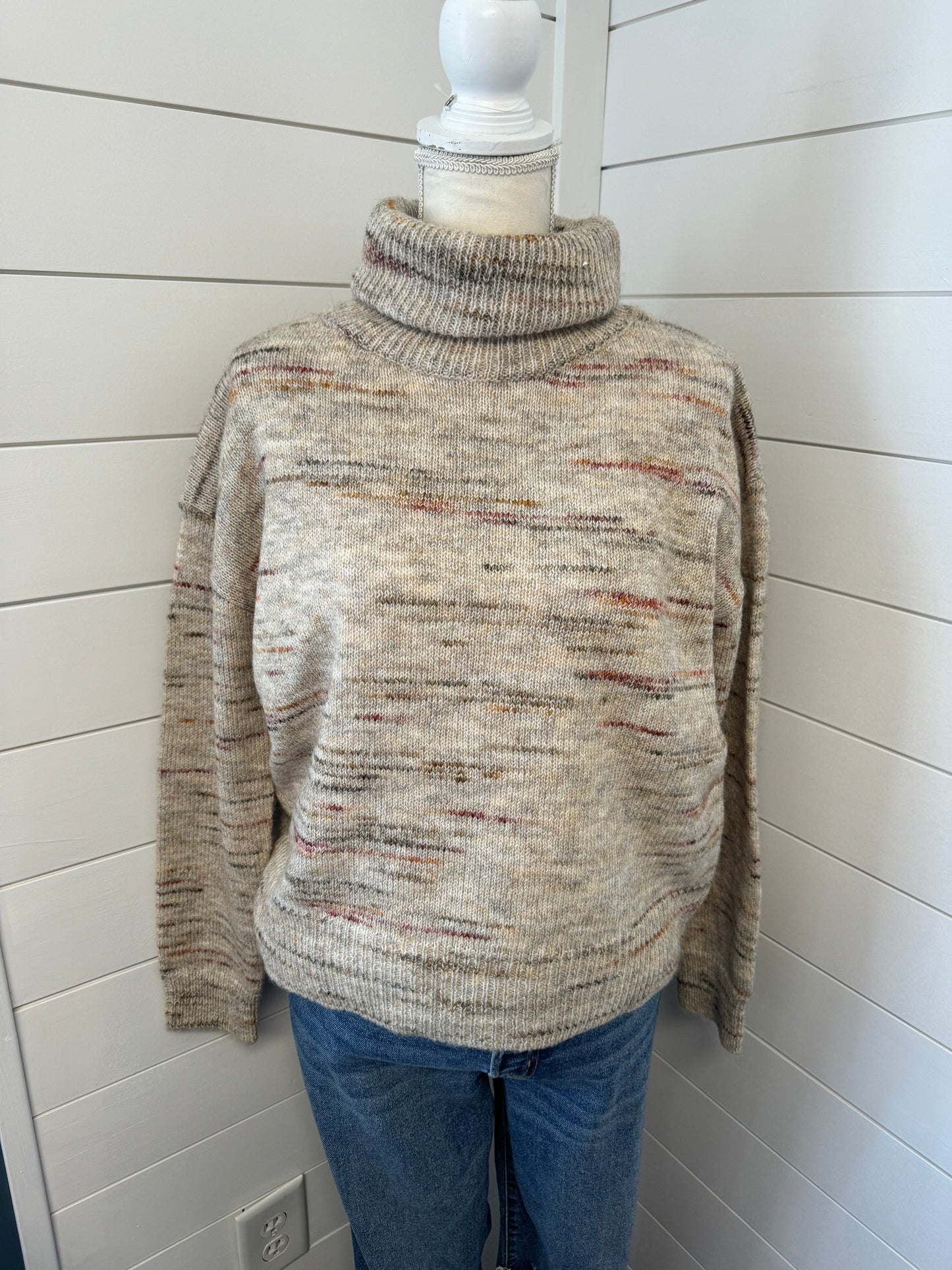 Taupe Multicolor Turtleneck Sweater