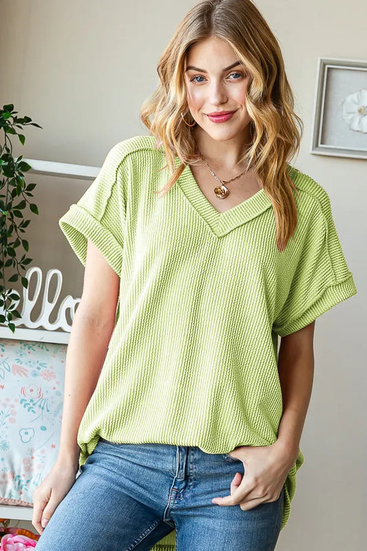 Heimish Lime Ribbed V-Neck Top