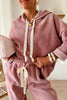 Rose Tan Lace Drawstring Pullover Hoodie and High Waist Pants Corduroy Suit
