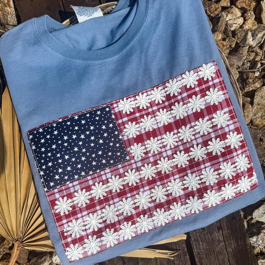 Floral Flag USA Embroidered Graphic Tee