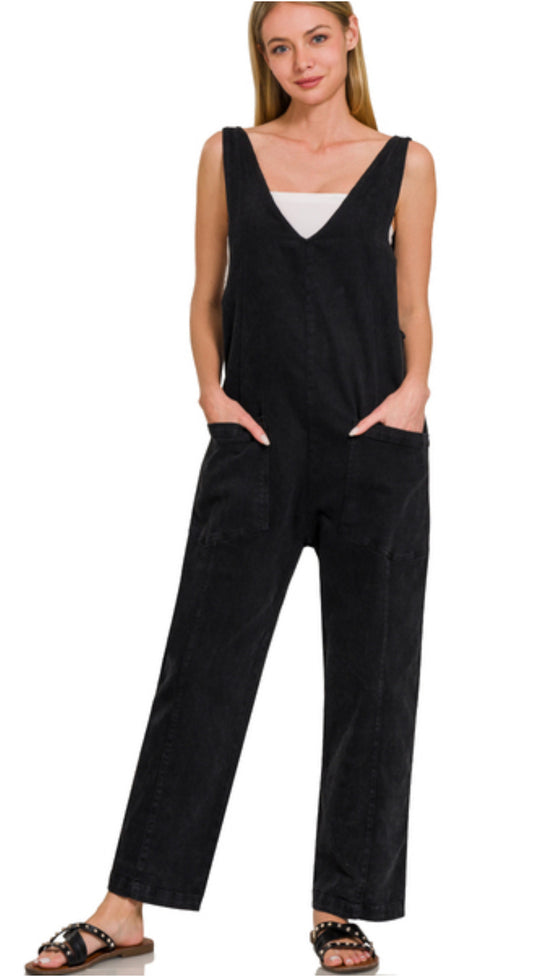 Black Adjustable Baggy Jumpsuit With Pockets