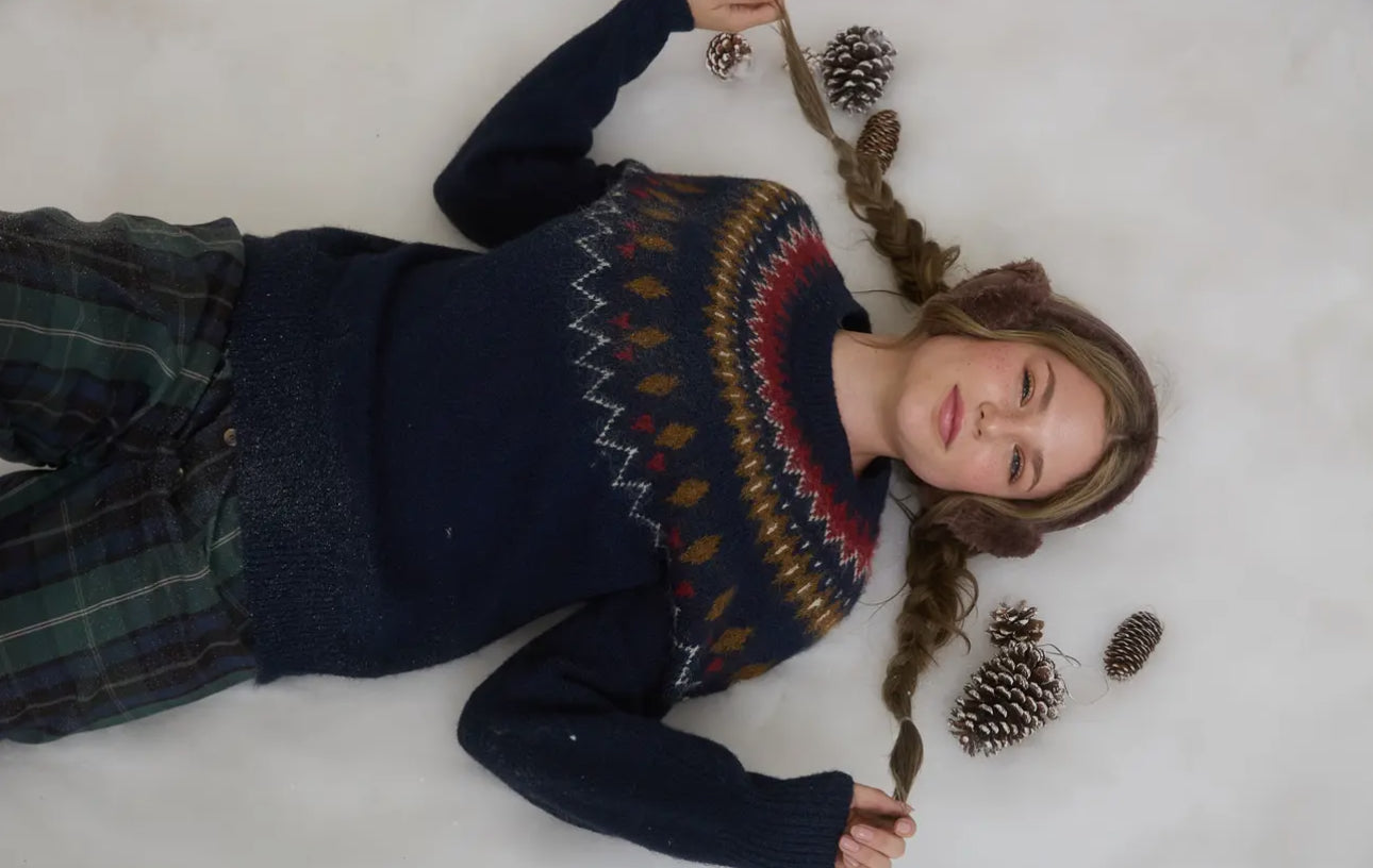 Navy Fair Isle Crew Neck Knit Sweater