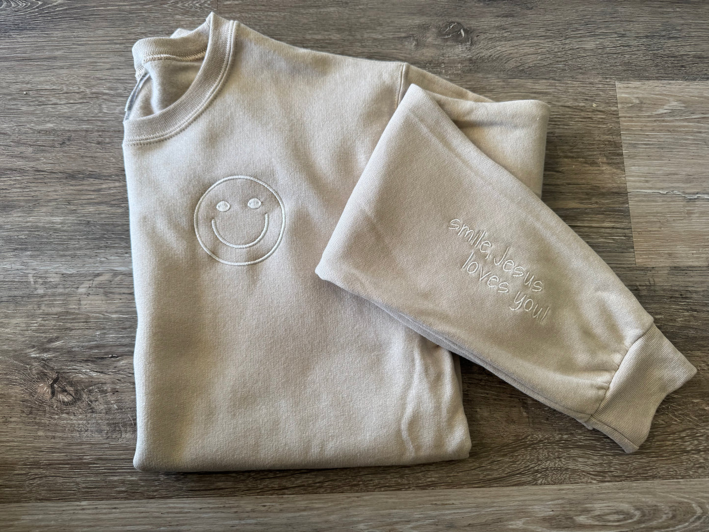Embroidered Smile Jesus Loves You Sweatshirt