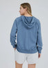 Dusty Blue Raw Edge Hooded Long Sleeve Top