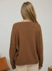 Brown Contrast Stitch Trim Pullover Sweater