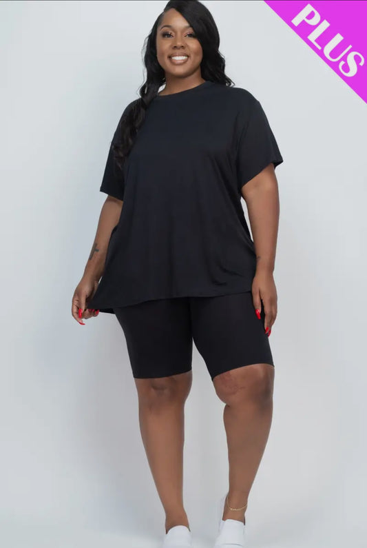 Black Loose Fit Top and Biker Short Set Curvy
