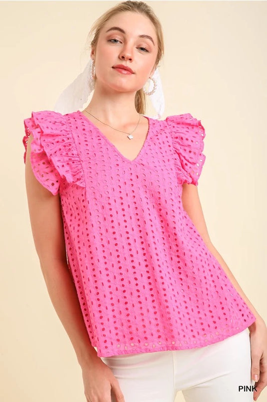 Umgee Hot Pink Eyelet Blouse