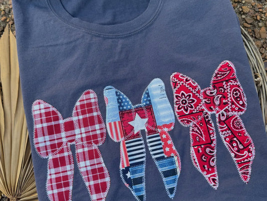 Embroidered Patriotic Bow Short Sleeve Graphic Tee