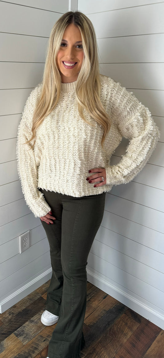 Olive Elastic Waist Bell Bottom Pants