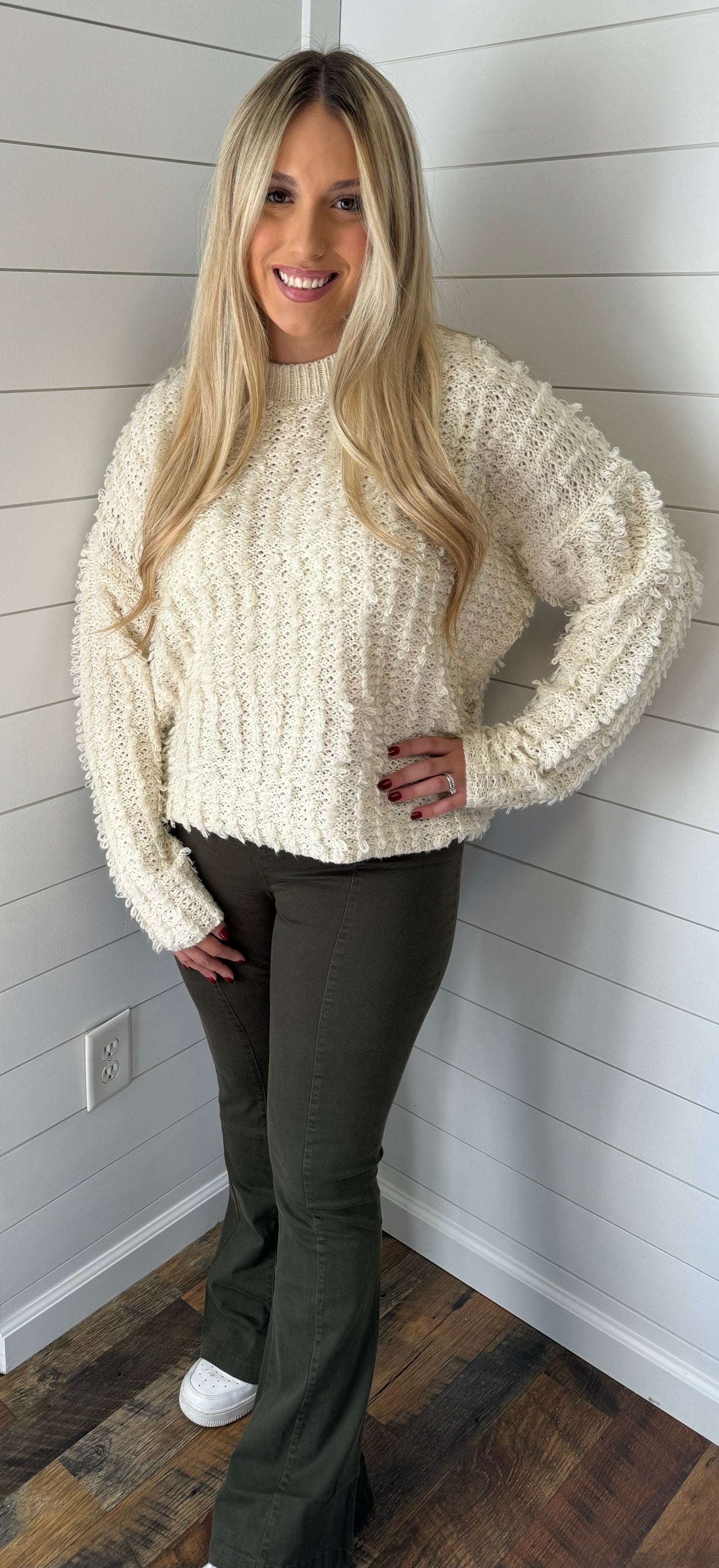 Olive Elastic Waist Bell Bottom Pants