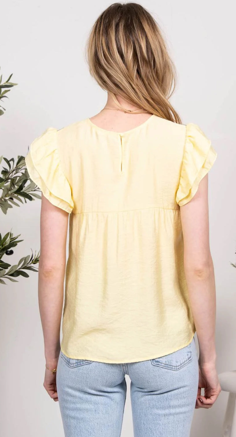 Yellow Embroidered Woven Top