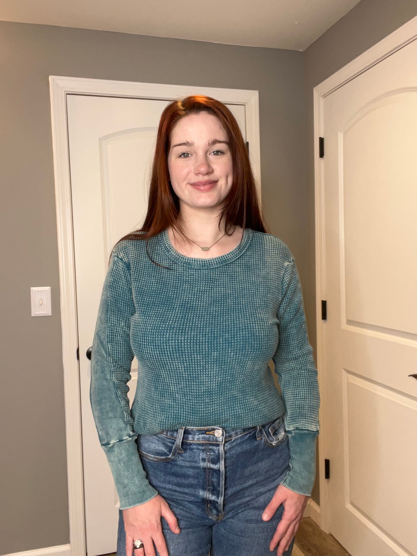 Teal Waffle Long Sleeve Top - Grace Ann Faith Boutique - Official Online Boutique