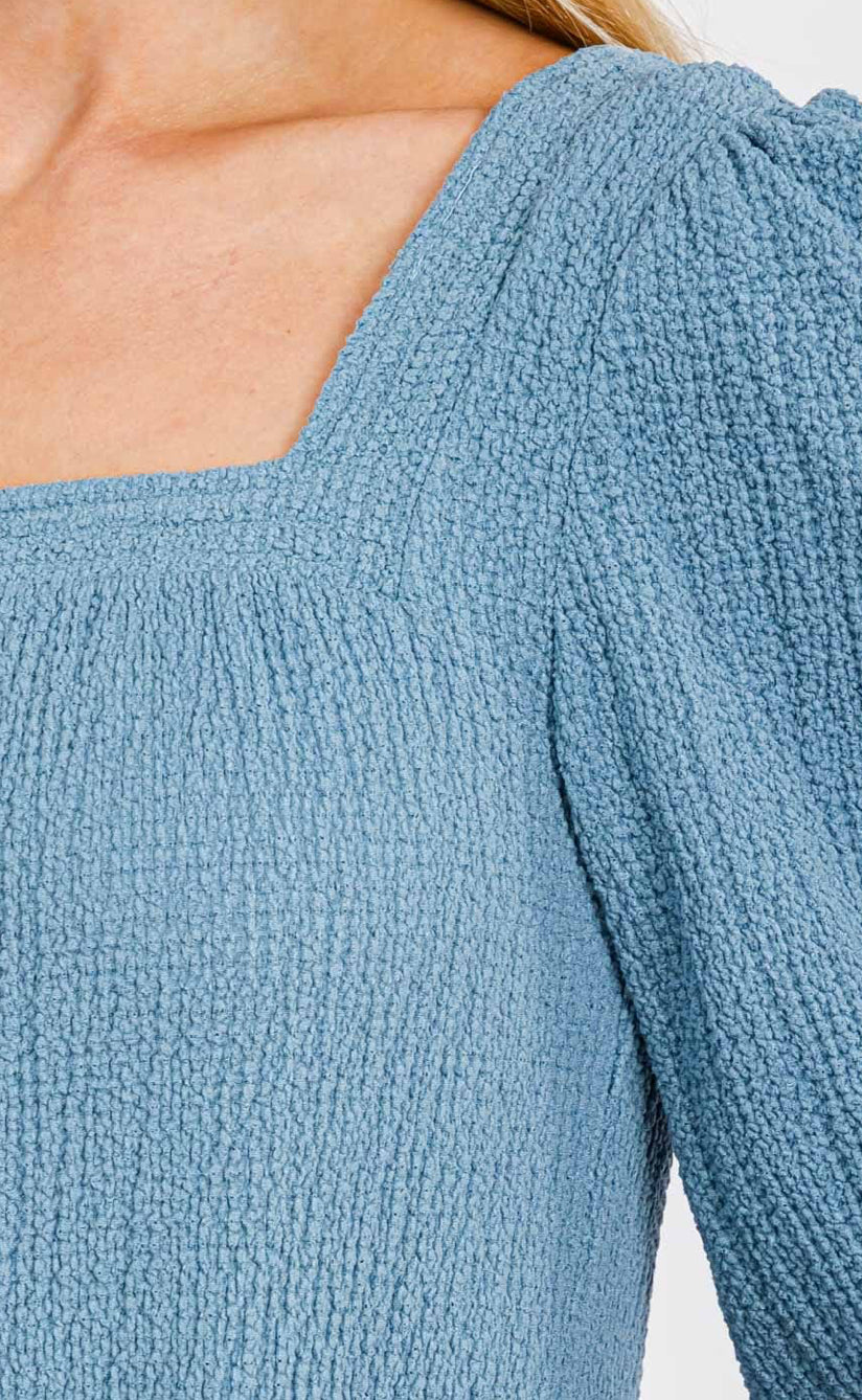 3/4 Sleeve Blue Tiered Midi Dress