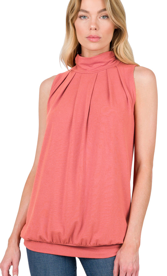 Zenana Desert Rose High Neck Pleated Top