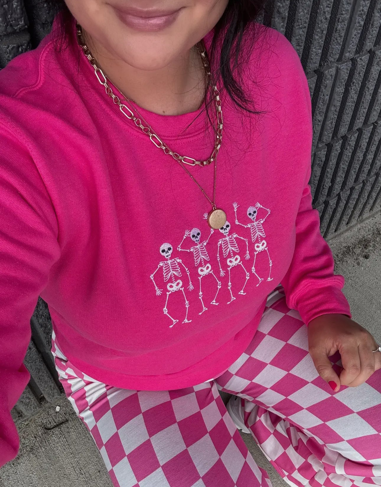 Pink Embroidered Dancing Skeletons Sweatshirt