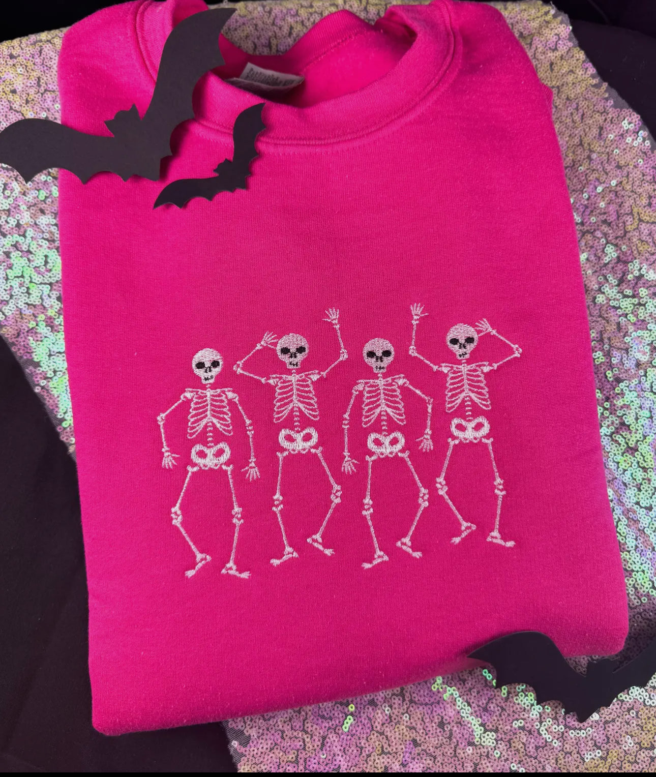 Pink Embroidered Dancing Skeletons Sweatshirt