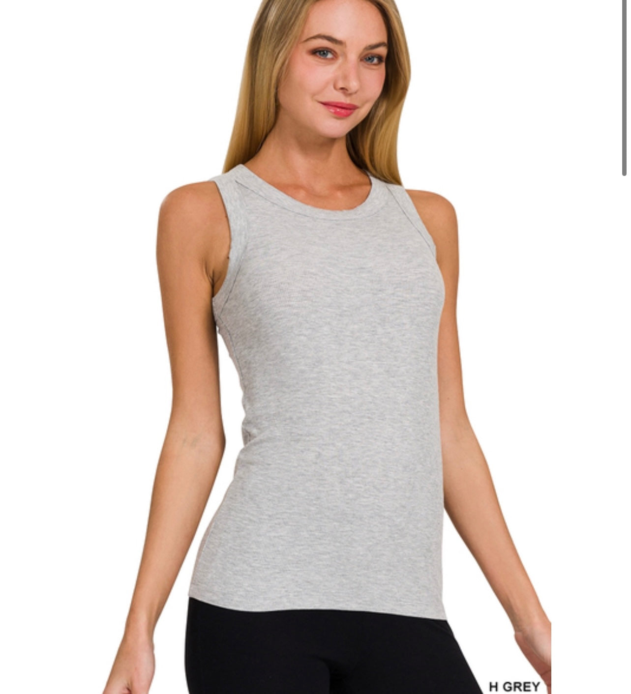 Grey Ribbed Round Neck Tank Top