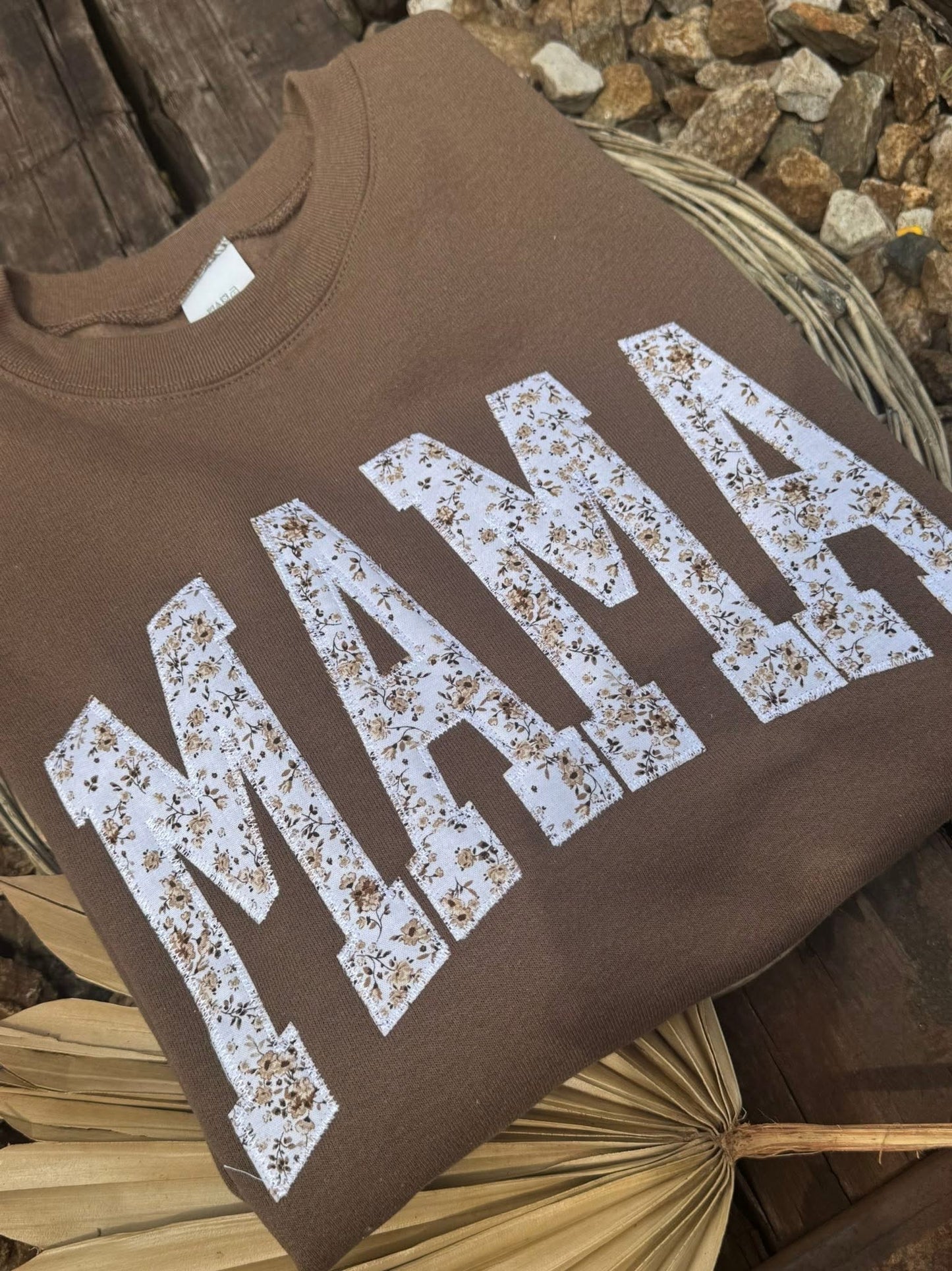 Brown Embroidered Mama Short Sleeve Graphic Tee
