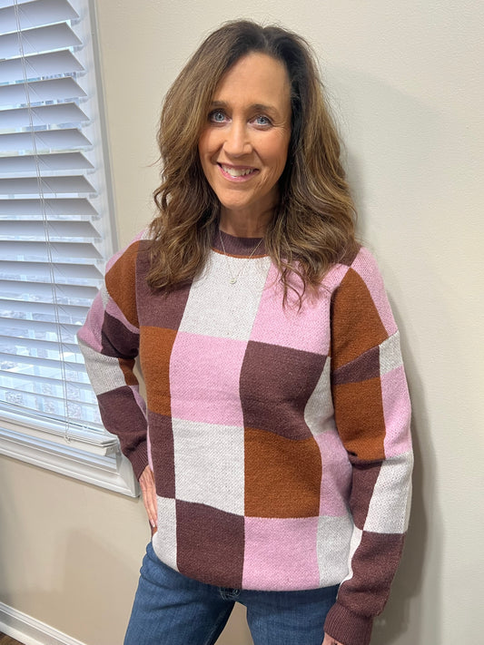 Multi-colored Checkered Pullover Sweater