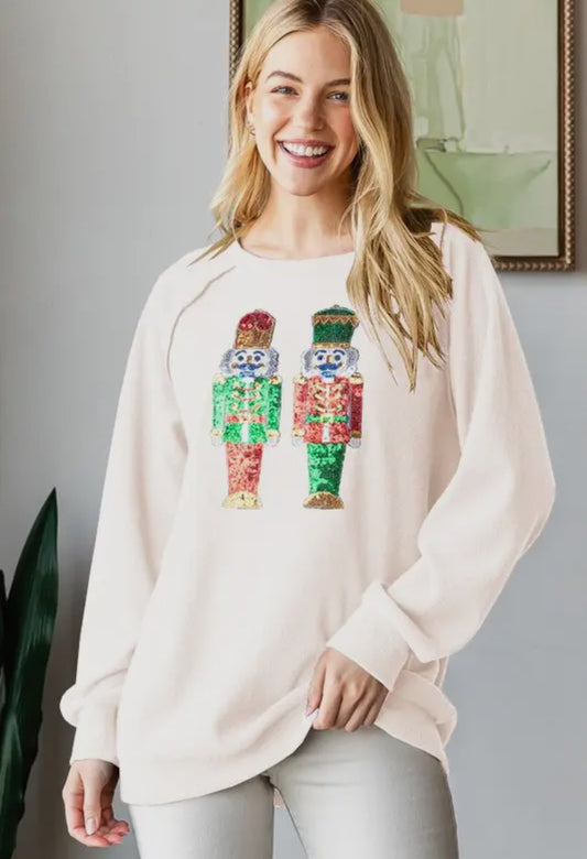 Heimish Nutcracker Sequin Cream Long Sleeve Top