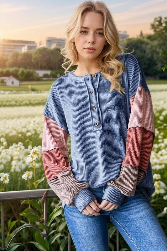 Heimish Navy Colorblock Ribbed Long Sleeve Top