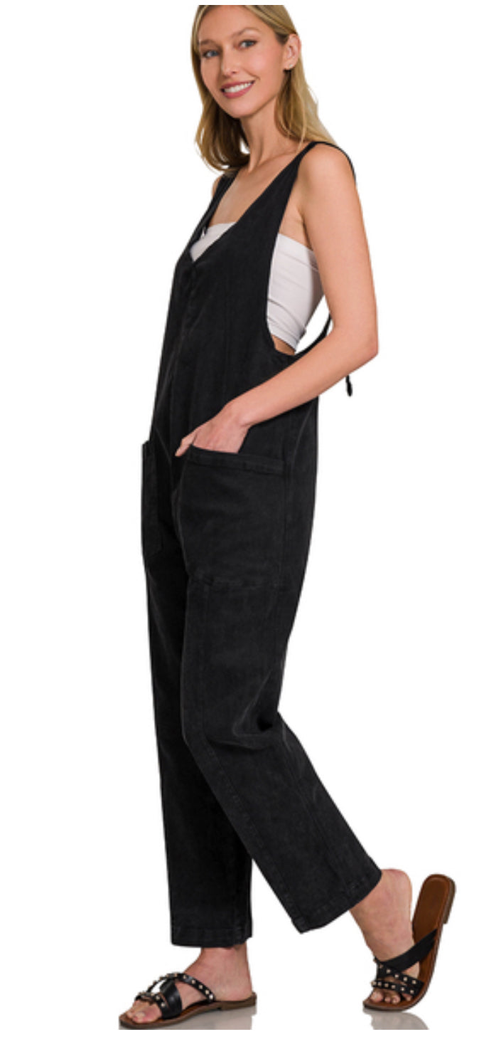 Black Adjustable Baggy Jumpsuit With Pockets